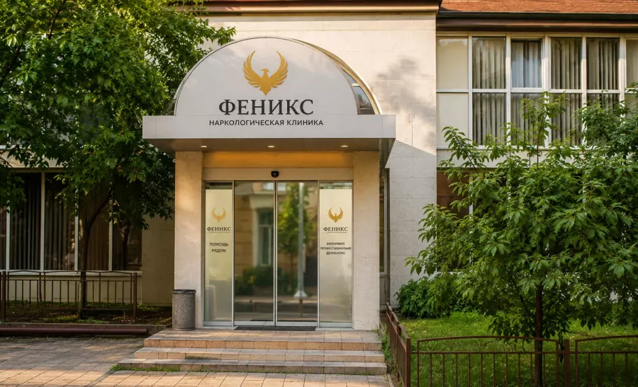 Вход в наркологическую клинику «Феникс» в Тюкалинске